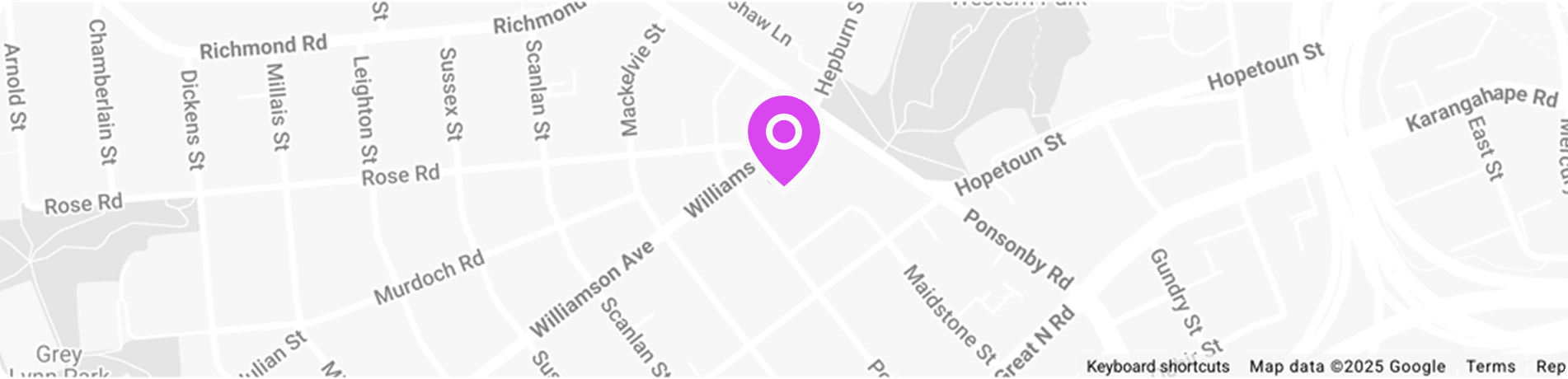 Map showing Orchid workshop location at 4 Williamson Avenue, Grey Lynn, Auckland