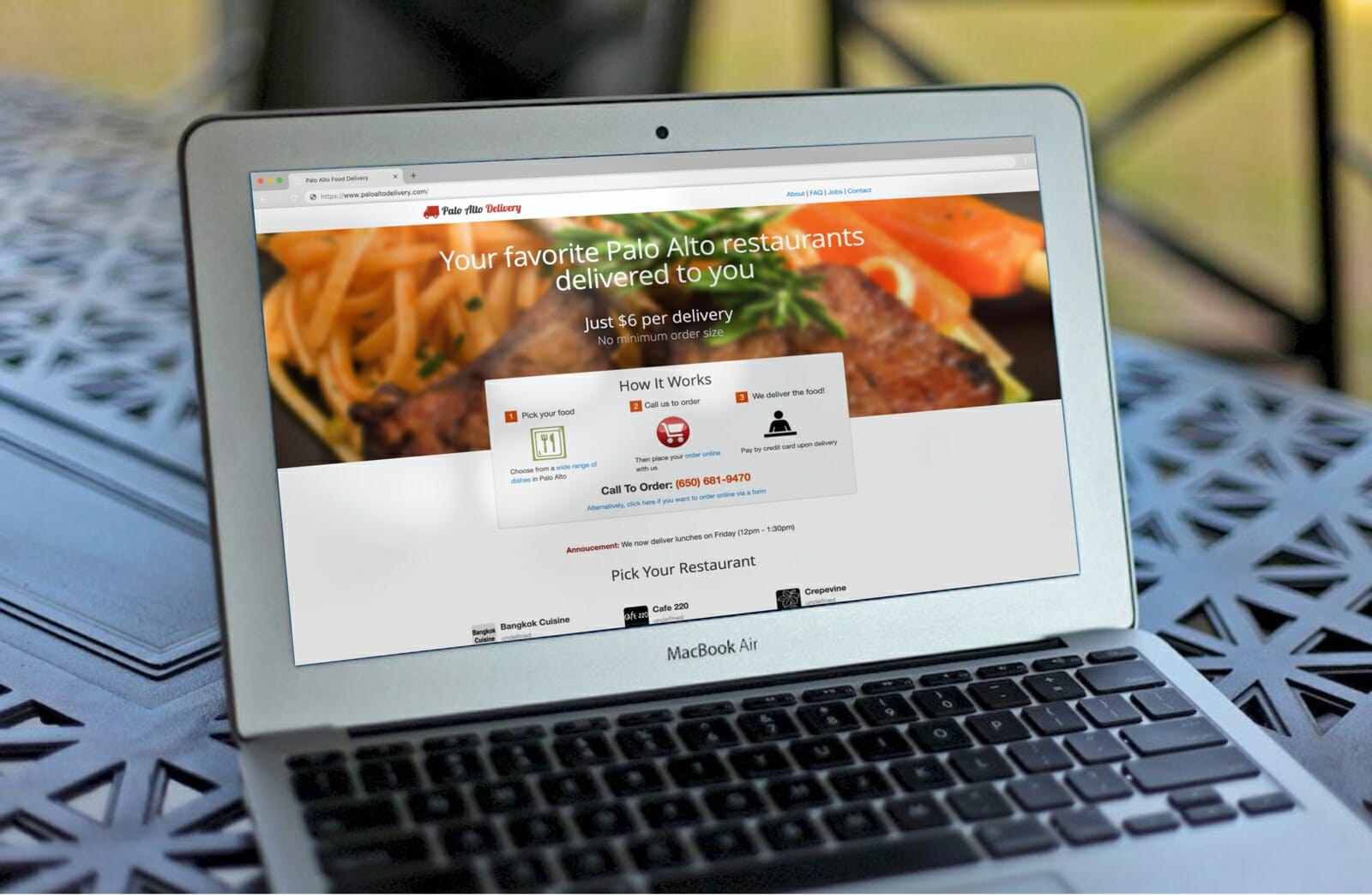 The original PaloAltoDelivery.com website — DoorDash's first MVP