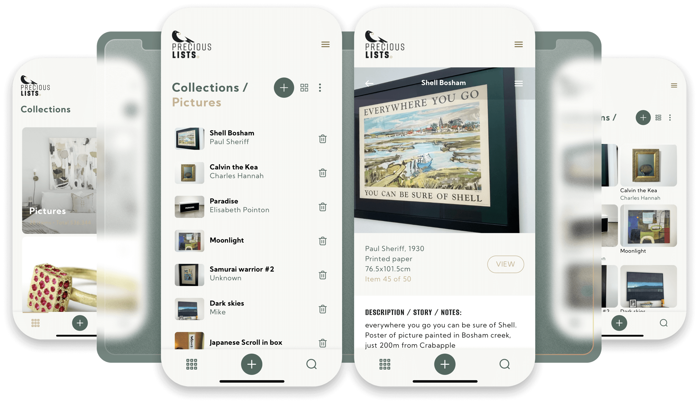 Precious Lists mobile screen