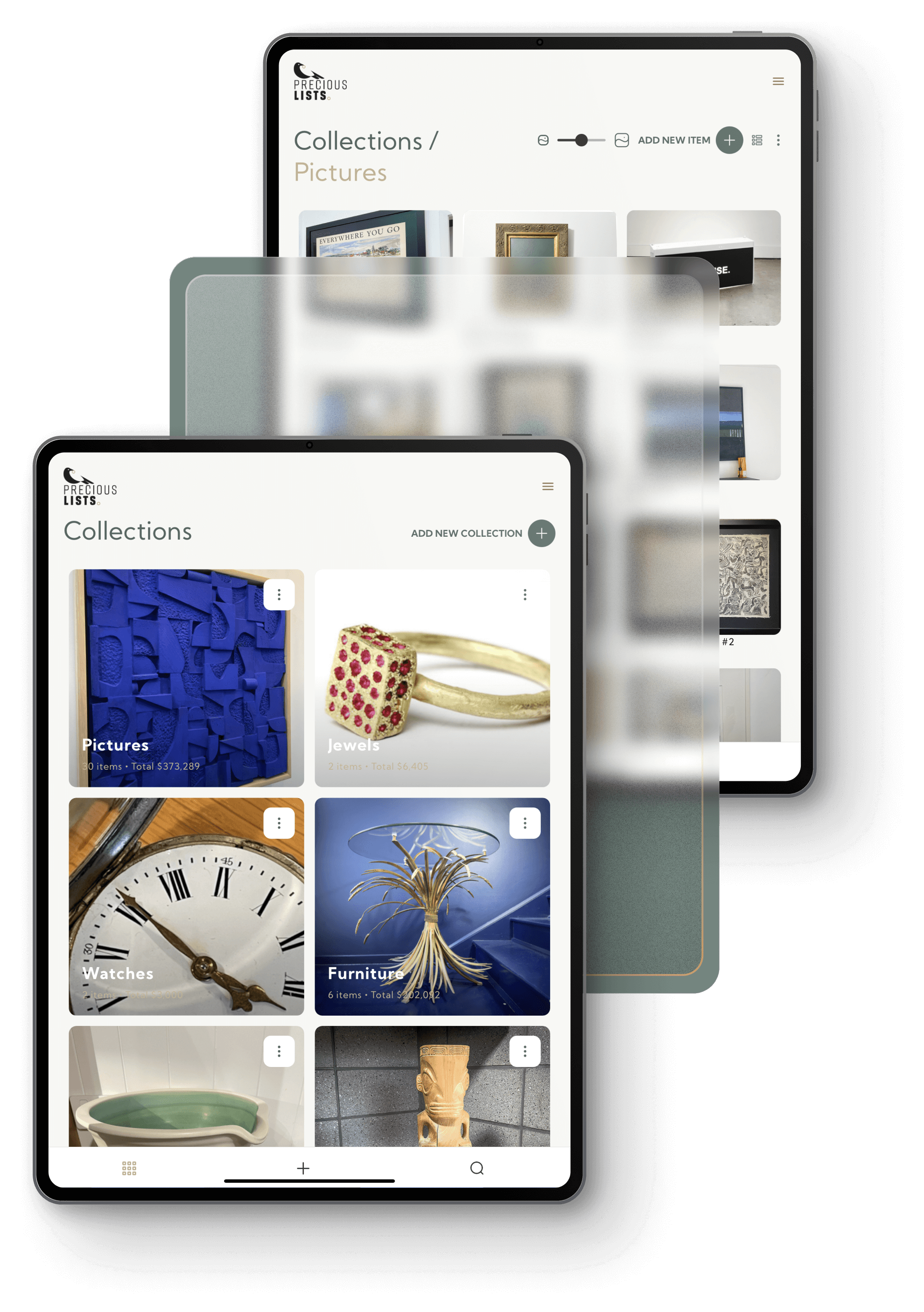 Precious Lists tablet view