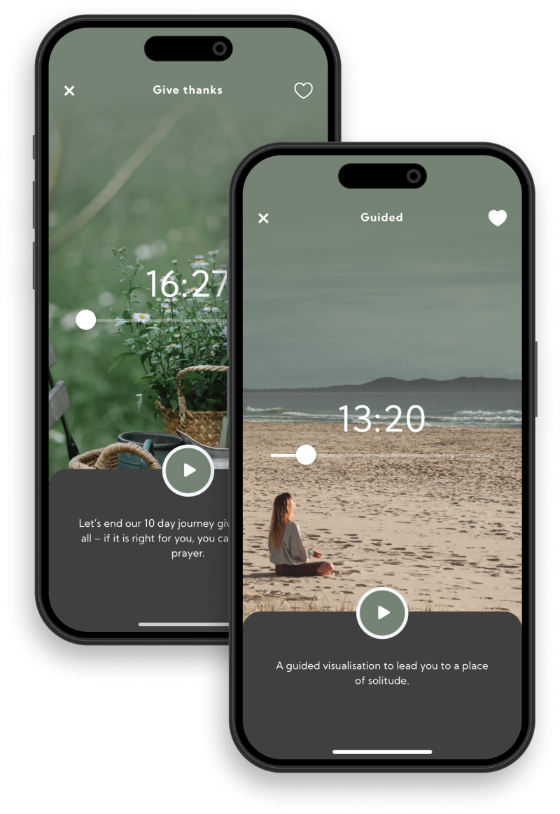 Be Still app screens — playlist builder and session views