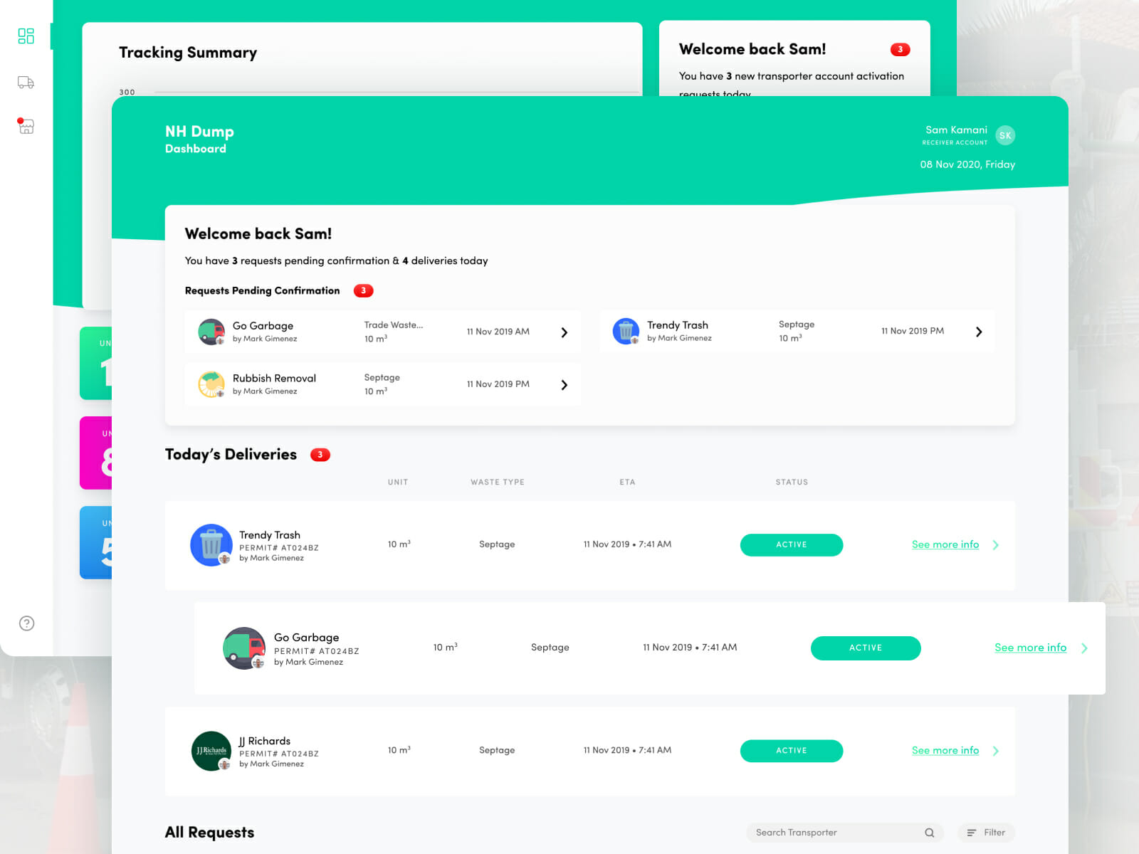 LoadHawk web dashboard — analytics and waste management overview