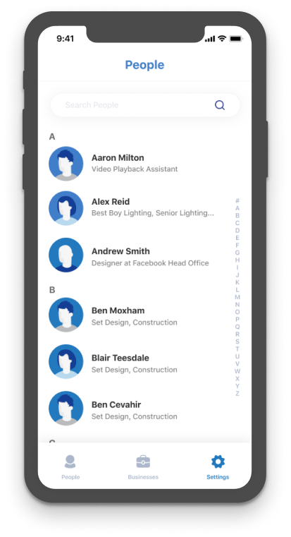 Crewlist mobile app — talent profiles and production management